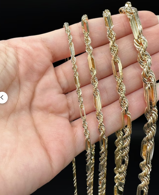 14k Yellow Gold 24″ 4.3 mm Diamond Cut Figarope Link Chain/Necklace 31 Grams