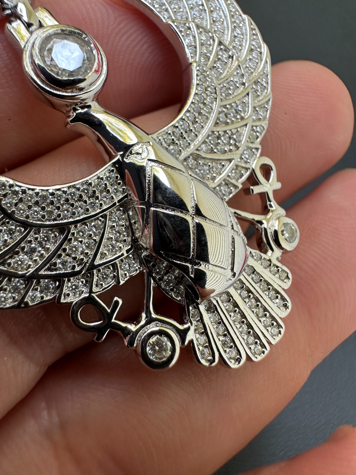 MOISSANITE Horus W. Ankh Pendant Real 925 Silver / Gold Iced Egyptian Necklace