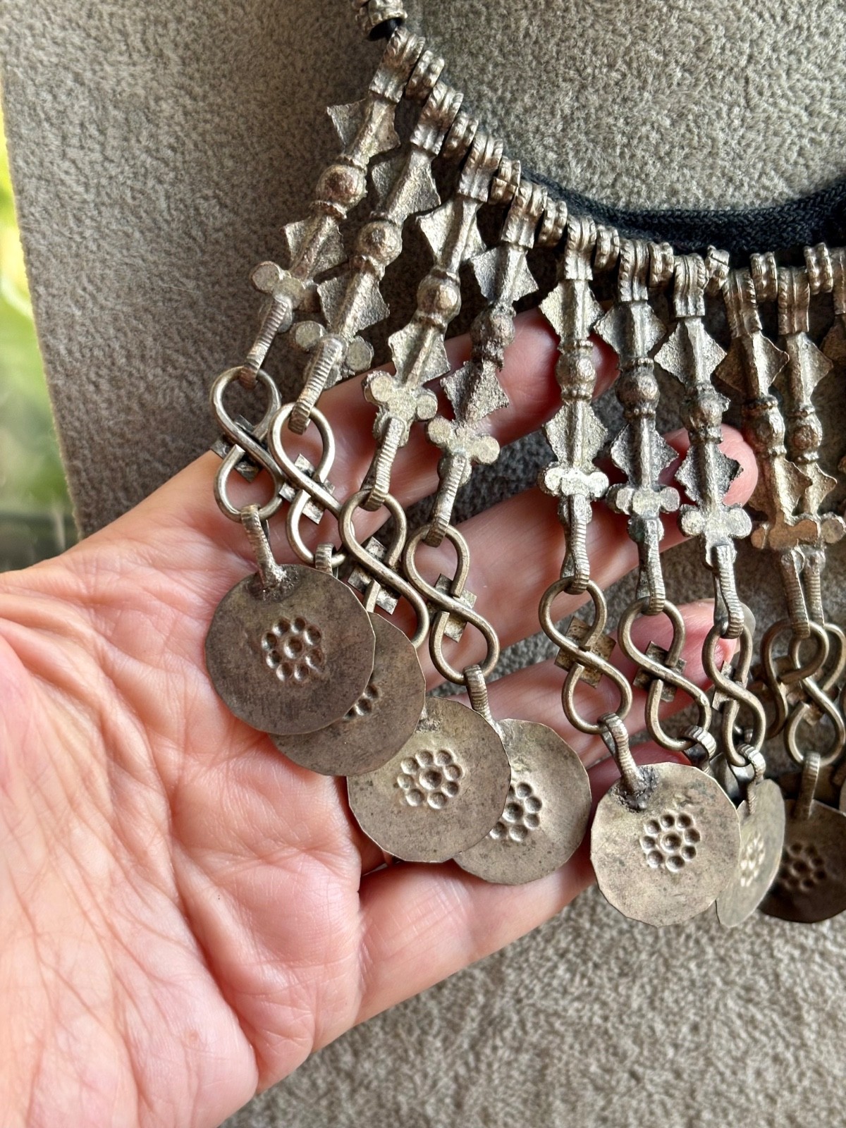 Vintage Kuchi Choker Coin Necklace Ethnic Tribal Boho Rustic Jingling