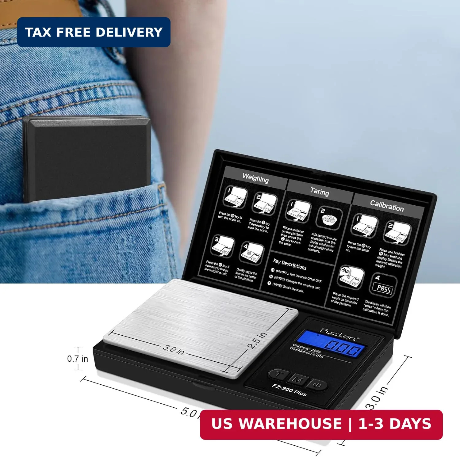 Fuzion Digital Pocket Gram Scale .01 Gram Accuracy, 200g Mini Gram Scale, Small