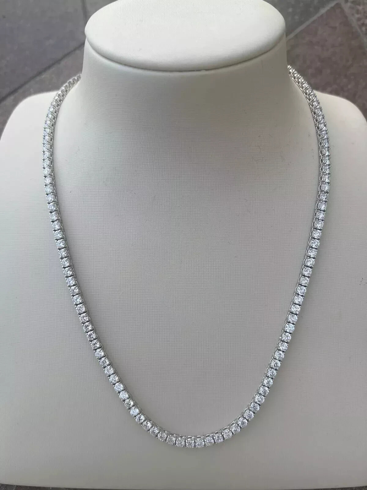 20.00 Ct 14K White Gold Lab-Grown Eternity Diamond Tennis Necklace, 17” NEW!