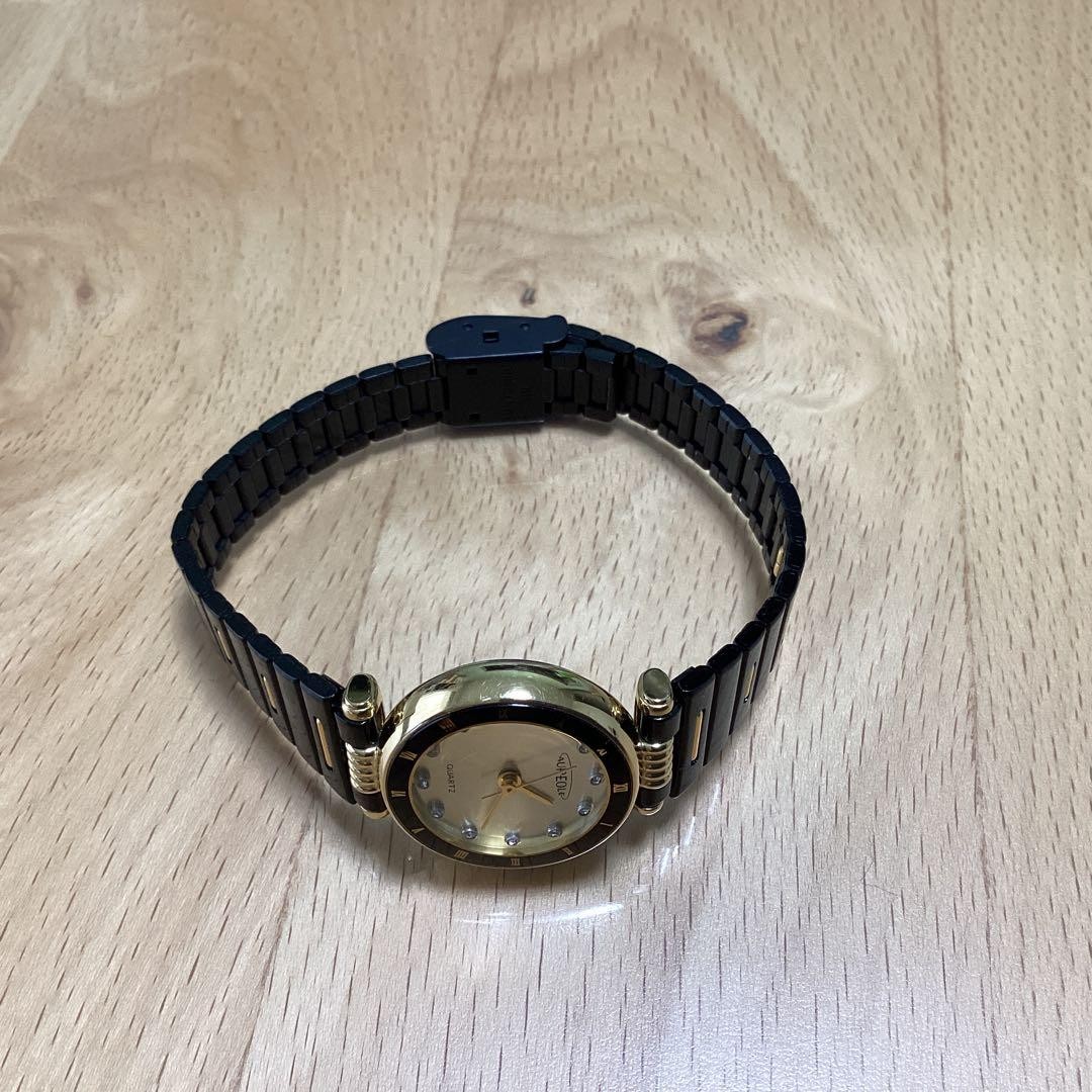 Aureole Quartz Black Dial Women Wristwatch