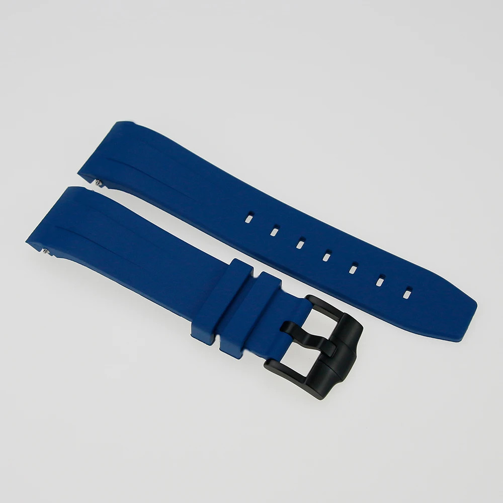 22mm Watch Strap Dark Blue Vulcanized Rubber Curved Ends Solid Buckle For SKX007