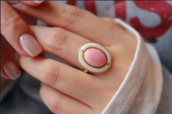 huge 15-16 mm cnatural pink conch pearl ring 925s