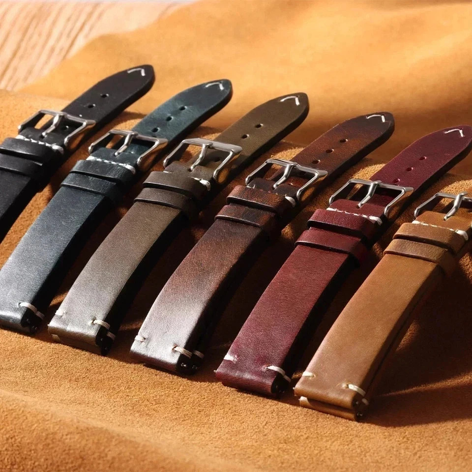 Retro Oil Wax Genuine Leather Watch Band 18 19 20 21 22 24mm Thin Cowhide Strap