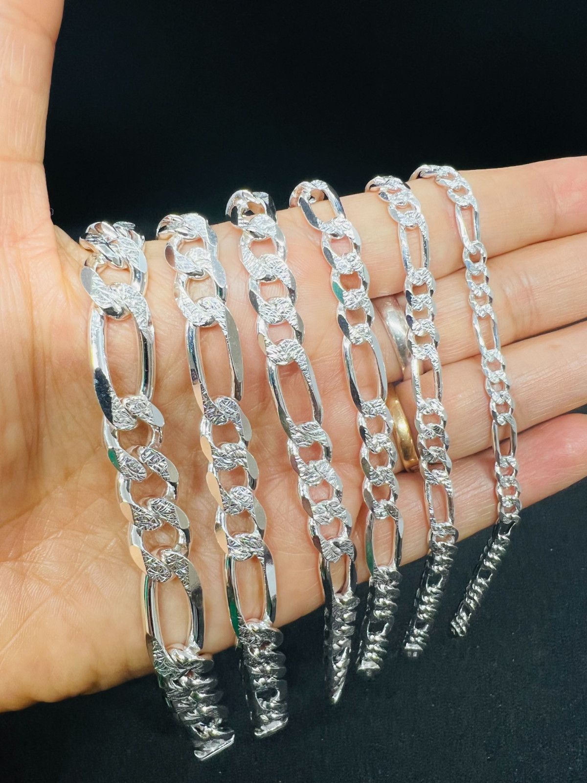 925 Silver Solid figaro Link Diamond Cut Men’s/Women’s Bracelet 4mm-11mm 7″8″,9″