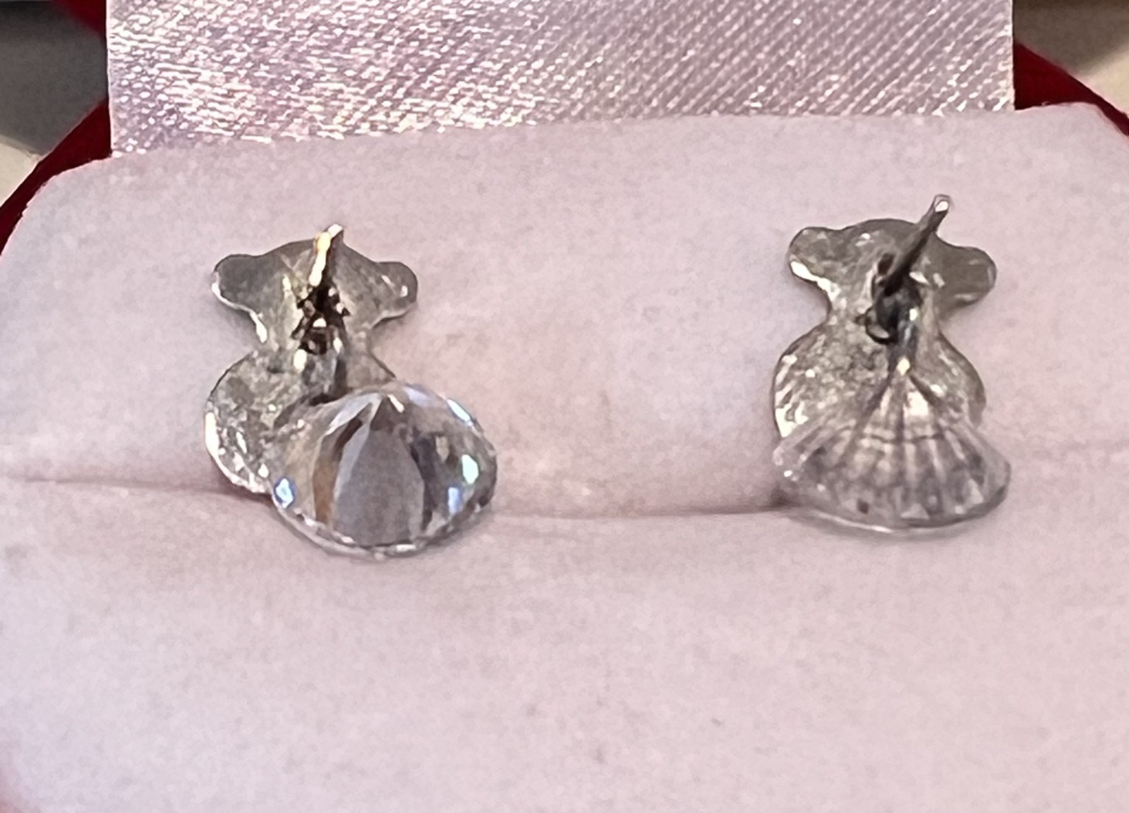 PAIR OF TOUS BEAR BACKING STUD EARRINGS- CLEAR CUBIC ZIRCONIA SOLITAIRES -SILVER