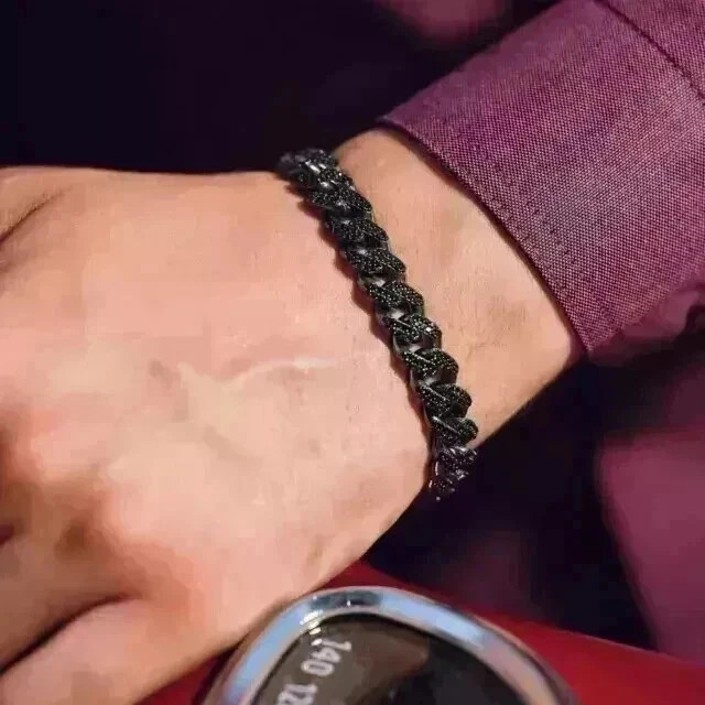 10Ct Round Cut Lab Created Black Diamond Cuban Bracelet 14K Black Gold Plated