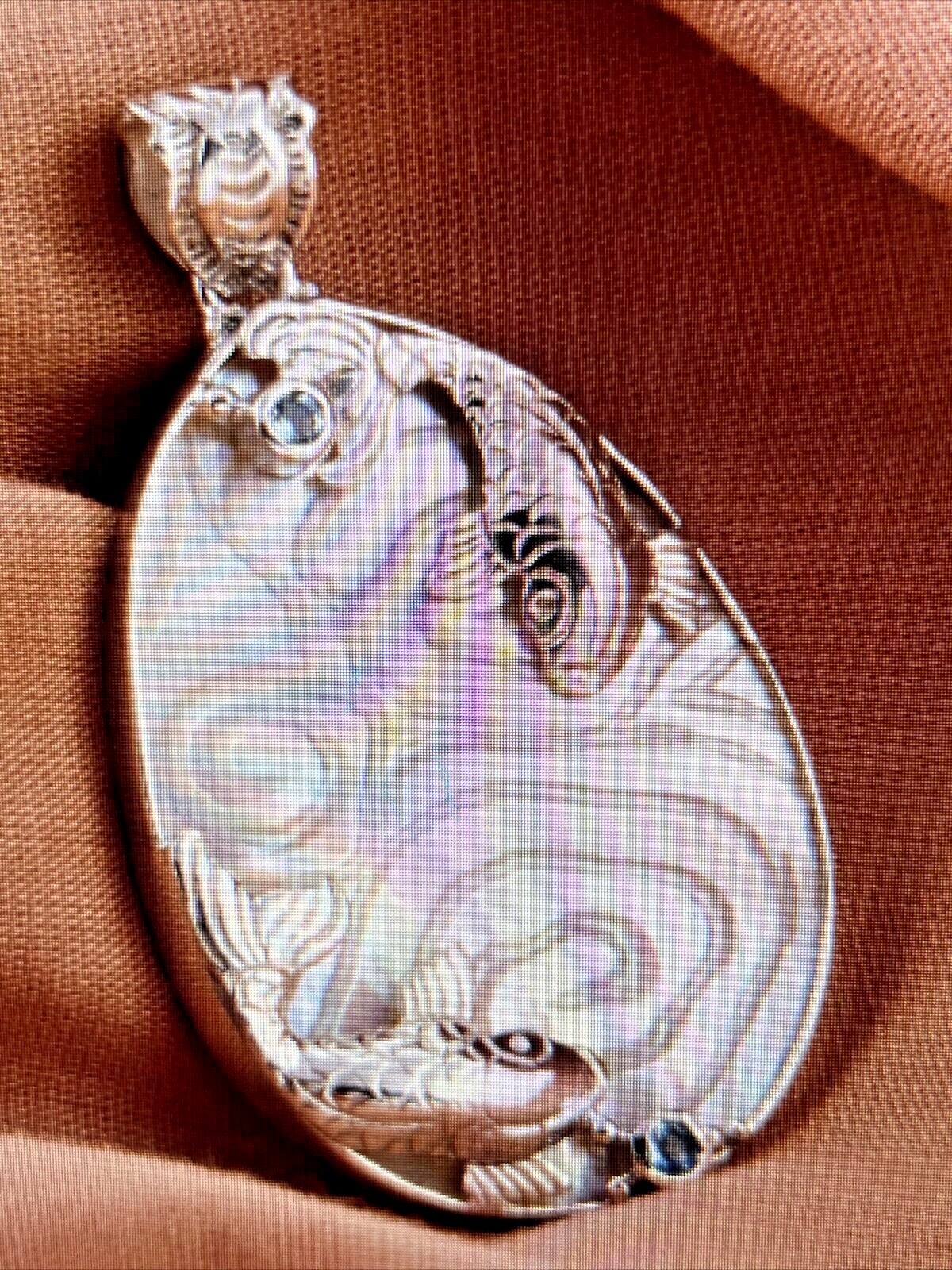 SAJEN SILVER Mother of Pearl Swiss Blue Topaz Pendant in Sterling Silver 10.8 g