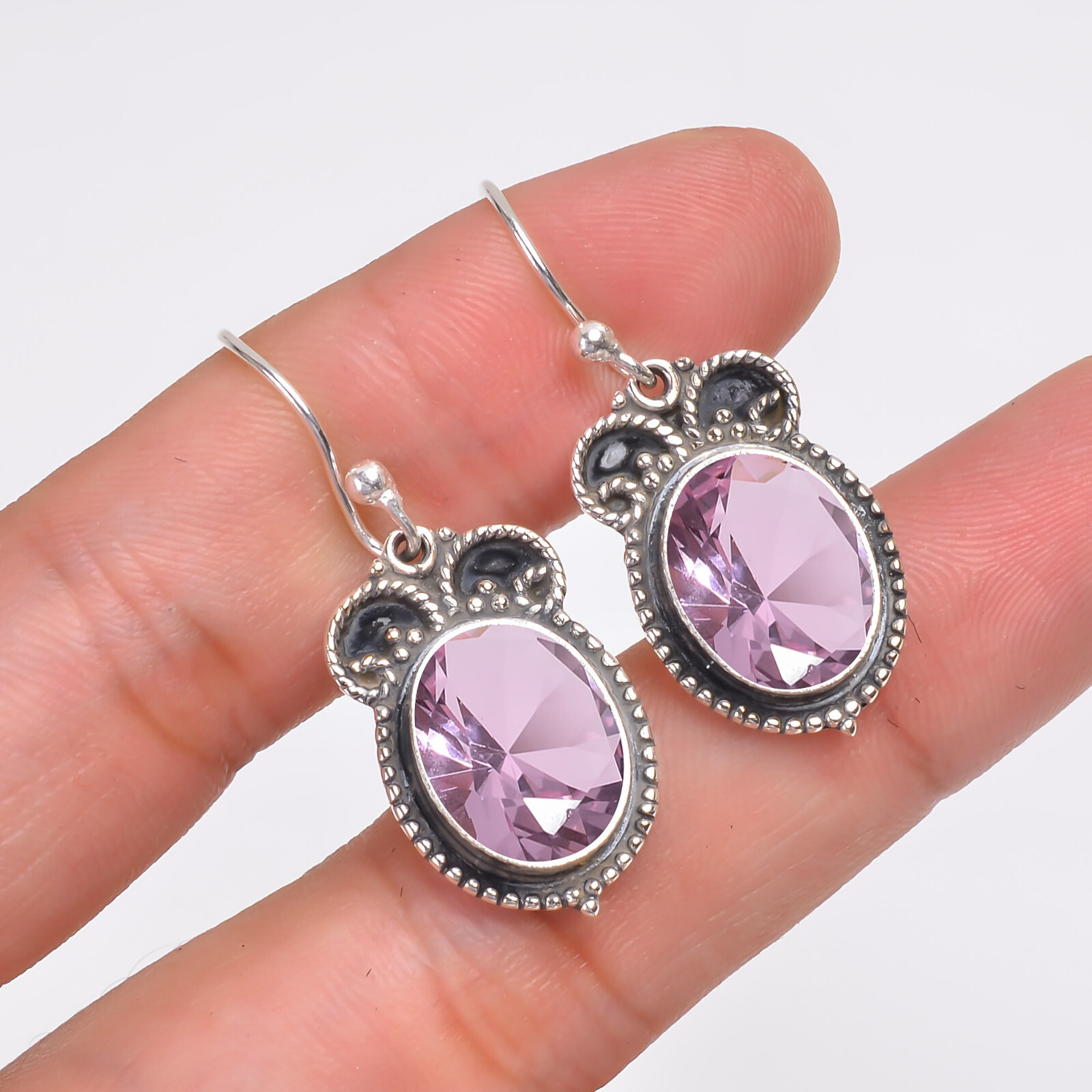 Pink Kunzite Gemstone Earring 925 Sterling Silver Handmade Jewelry Gift For Her
