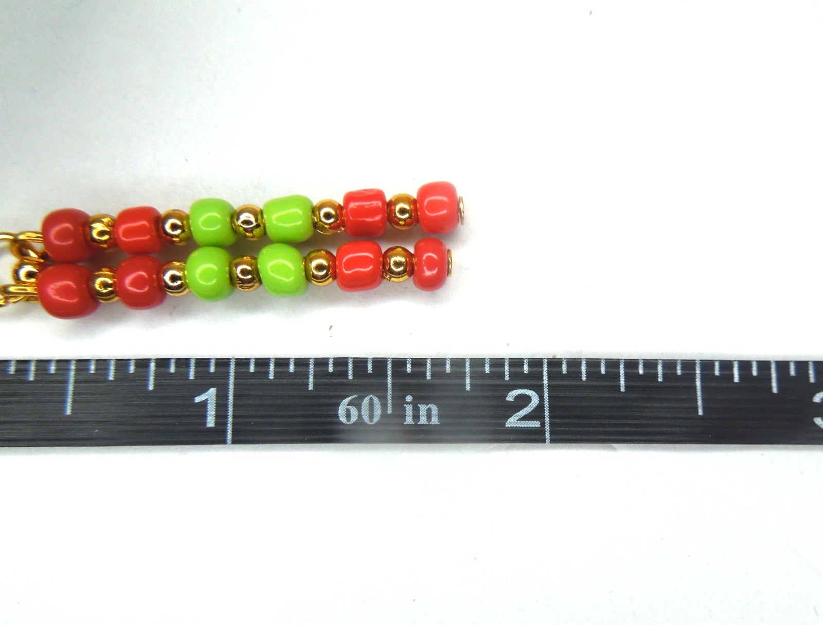 Red and Green Earrings 24K Gold Filled Posts Glass Seed Beads Handmade