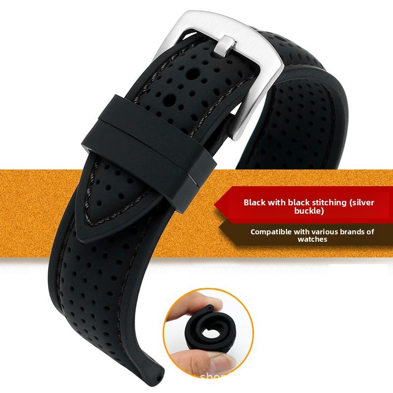 Silicone Watch Strap 20 22 24mm Waterproof Breathable Mens Sport Outdoor Band