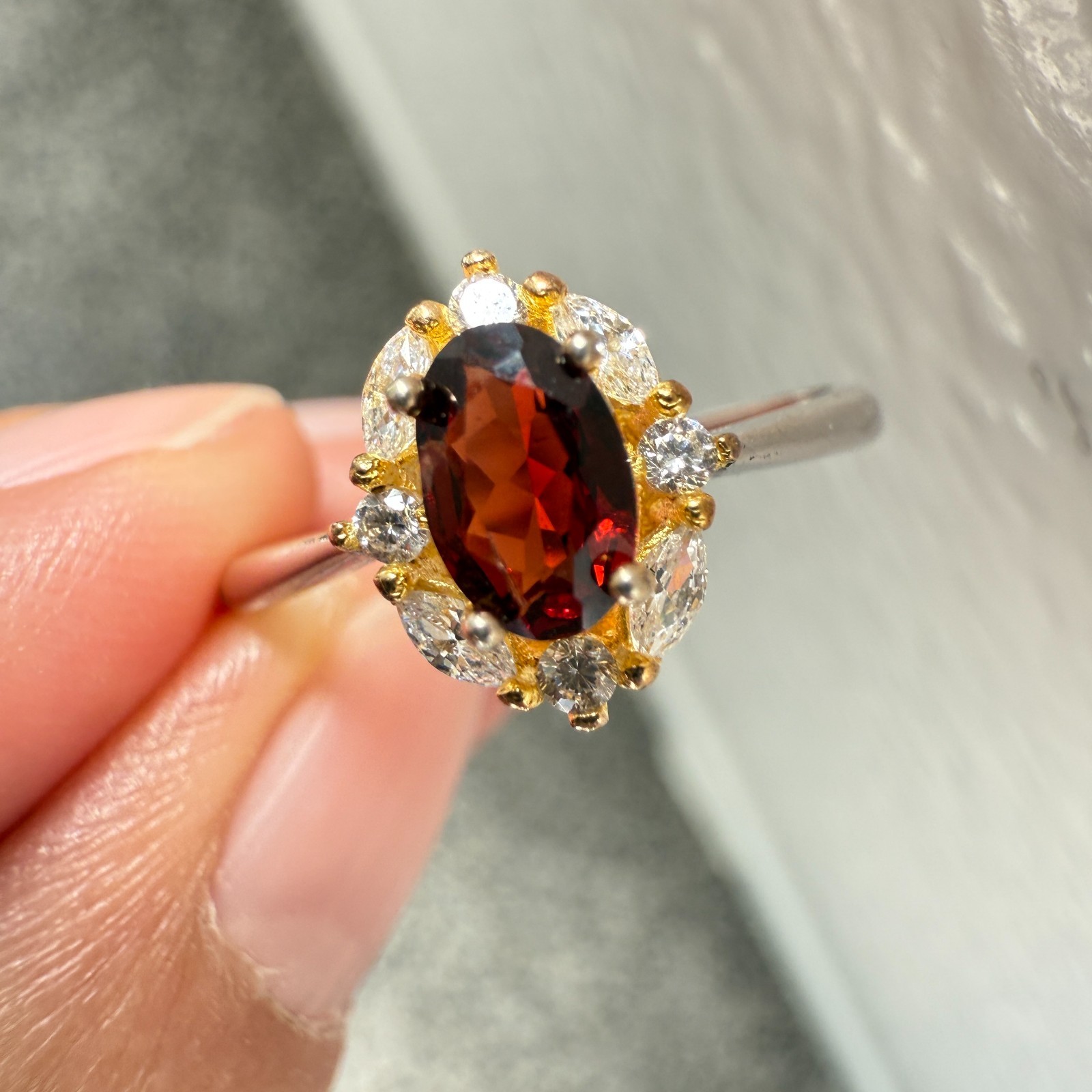 925 Sterling Silver Ring 6x4mm Natural Rhodolite Garnet Gemstone Zircon Red Gift