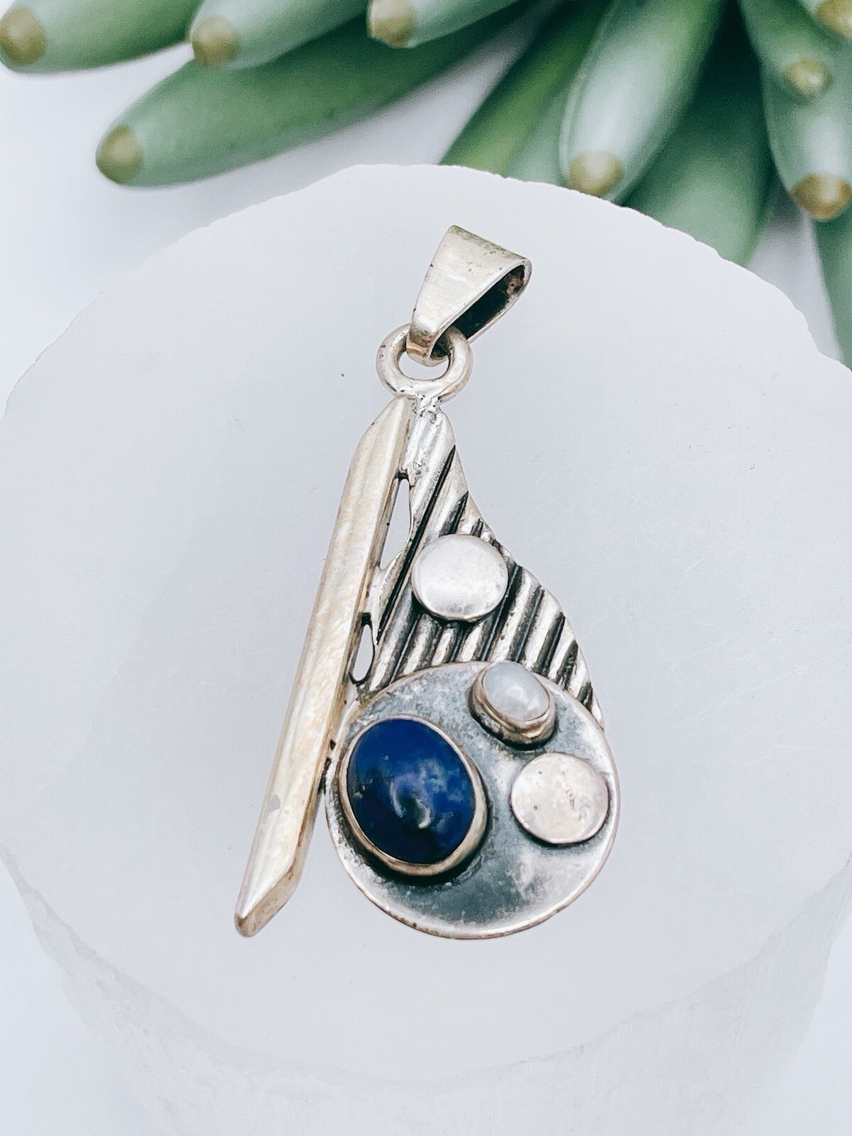 Sterling Silver 950 Lapis Lazuli Pendant Modern Style Glam Fashion Unique DEM950