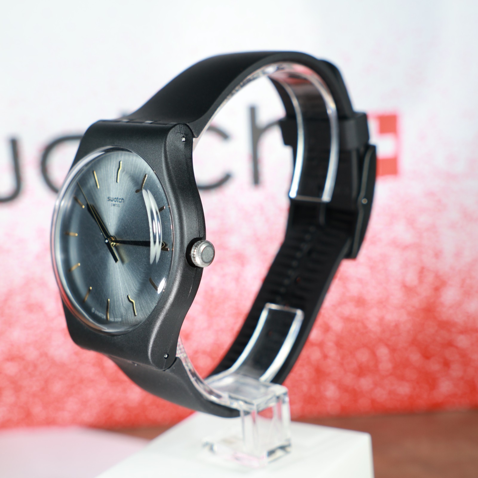 New Swiss Limited Swatch BackToBlack 41MM Matte Black Gray Gold Colored SUOB173