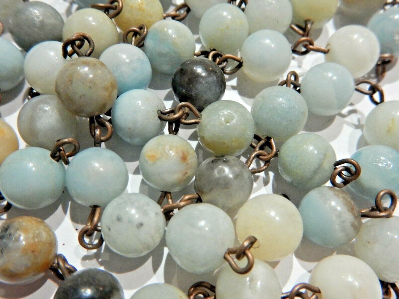 COW SKULL BEADED NECKLACE Amazonite stone blue goldtone ox bull cattle boho L5