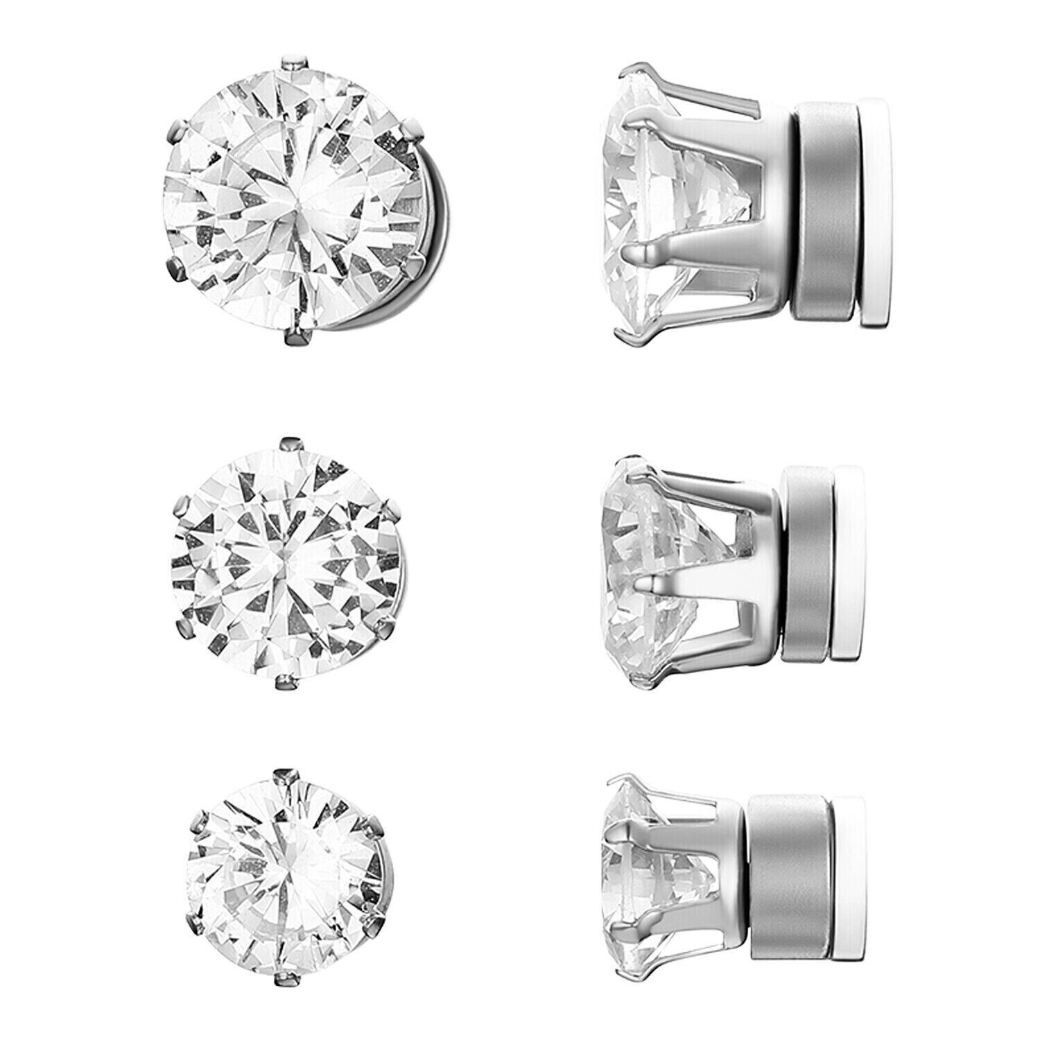 6/7mm Men Womens Magnetic Non Piercing CZ Stud Clip On Fake Earrings