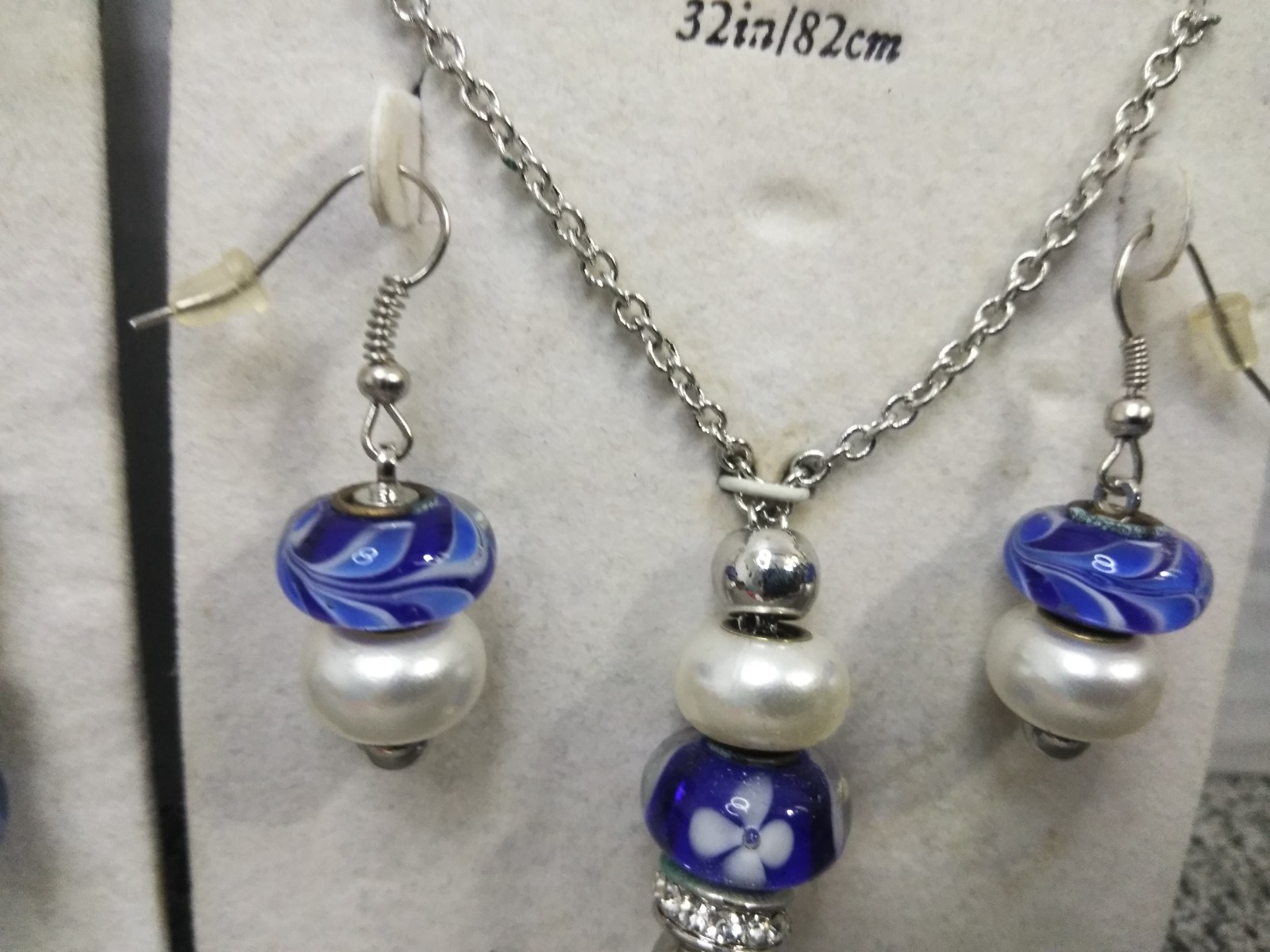Bella Perlina Charm & Crystal Bead Bracelet Earrings & Necklace Set Blue Beach