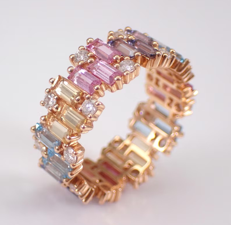 3.50Ct Baguette Cut Lab-Created Multi color Eternity Ring 14K Rose Gold Plated