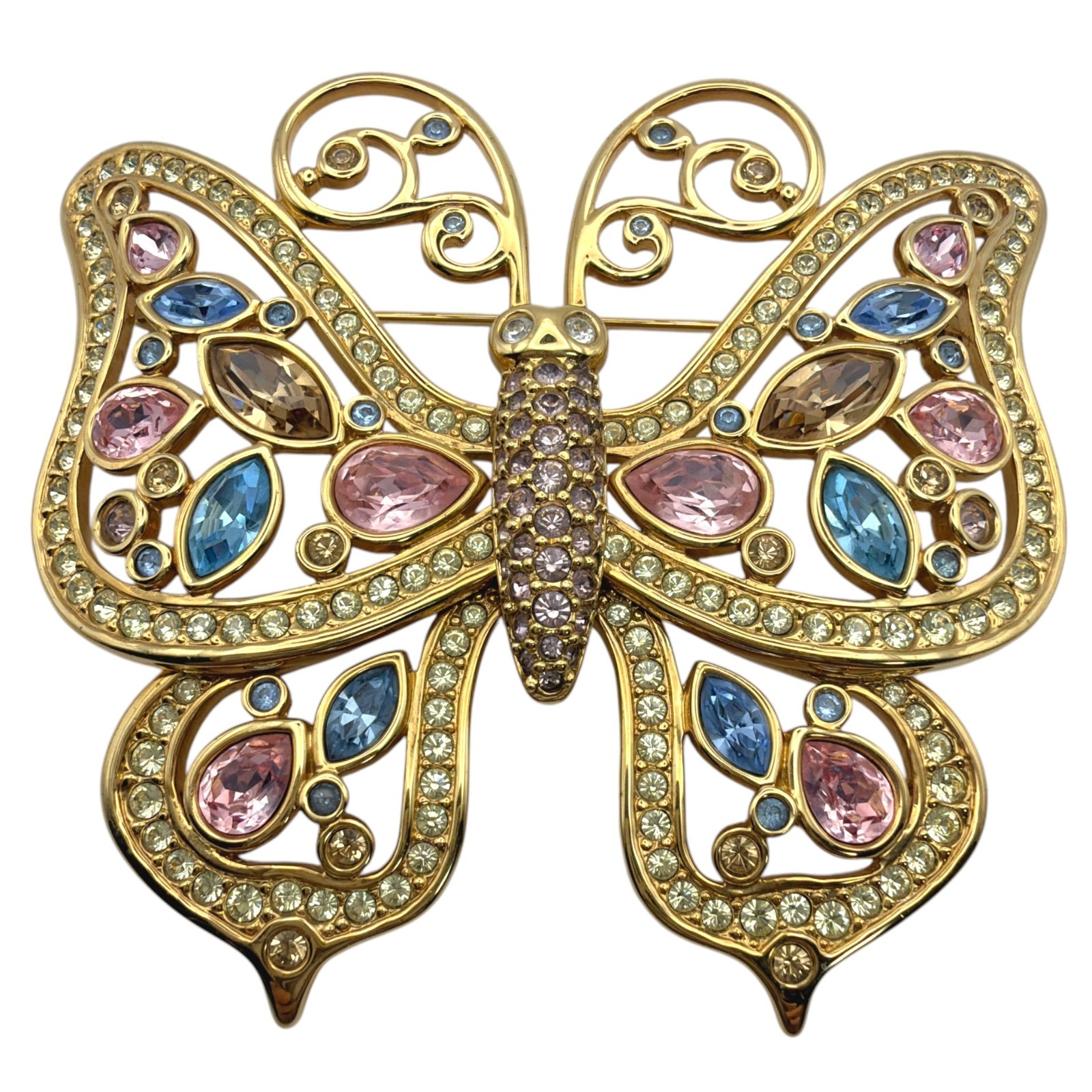 SWAROVSKI 85mm Large Butterfly Pin Brooch Gold Tone Multi Color Crystal