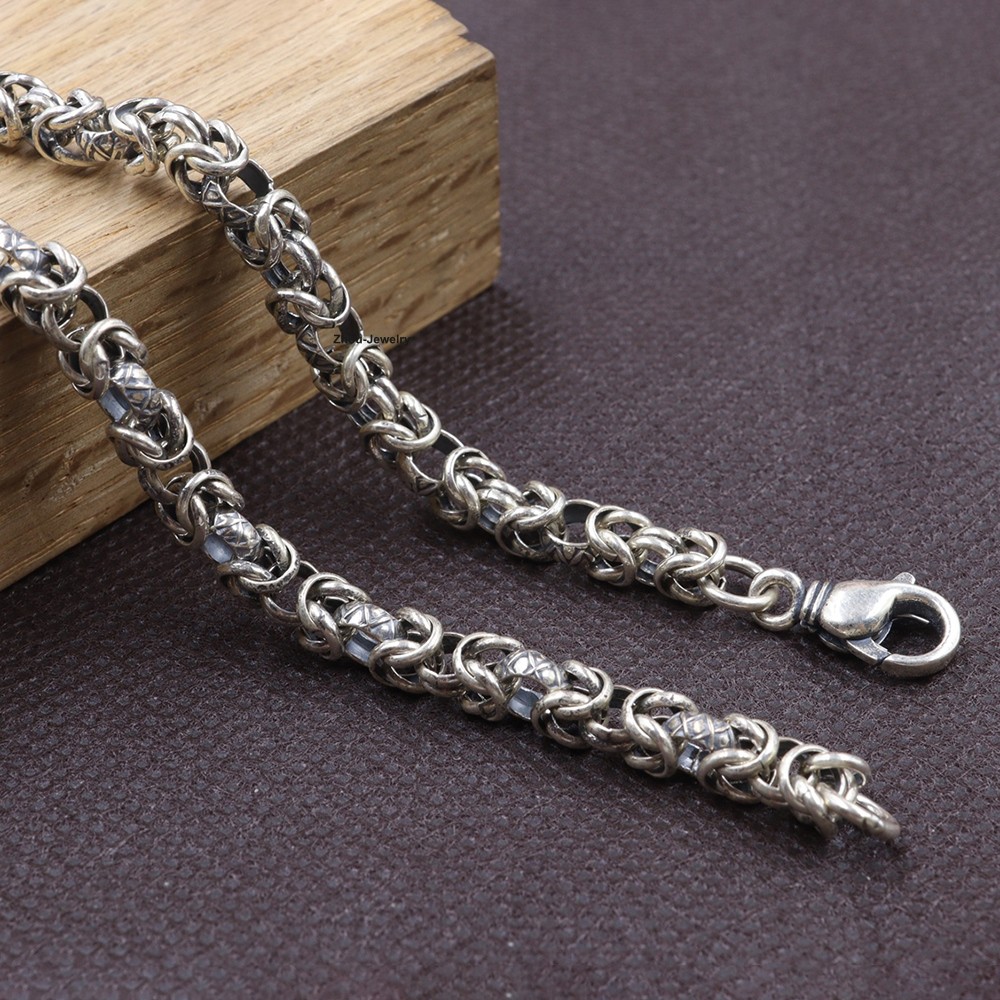 Men’s Necklace Real 925 Sterling Silver 6mm Byzantine Link Necklace 19.7inch