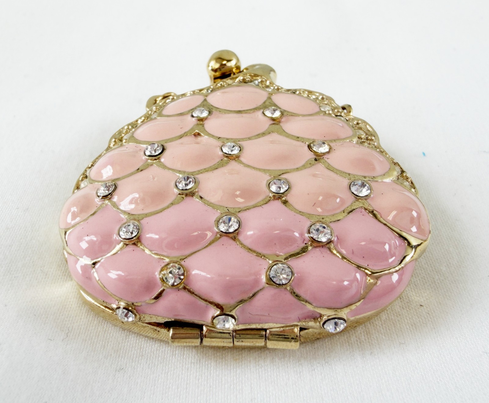 NEW ST. JOHN Handbag Brooch Pink Enamel Scales Crystals 24KGP Logo Pin Enhancer