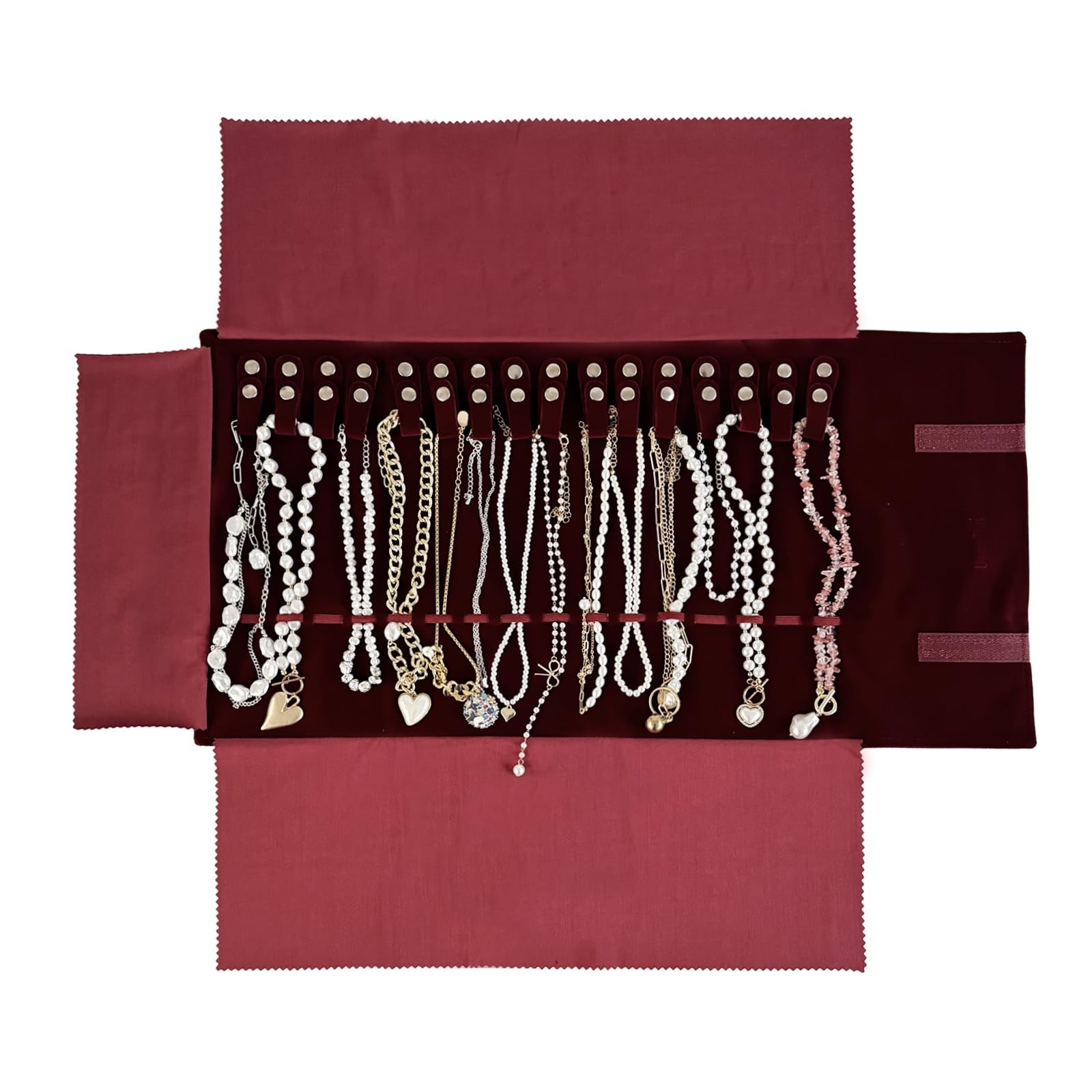 UnionPlus Velvet Travel Jewelry Roll Bag Organizer for Medium, Burgundy