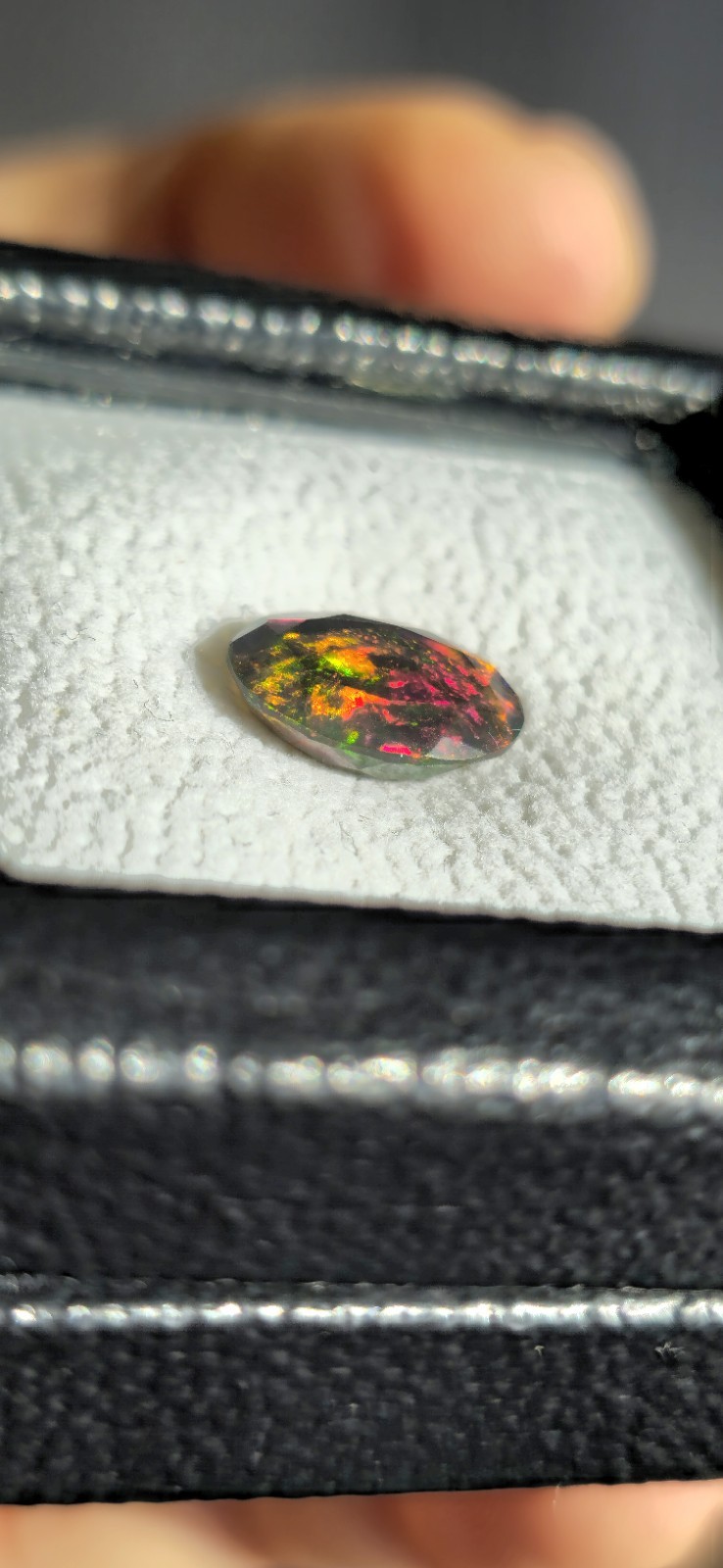 2.15ct Natural Solid Black Opal Faceted Oval Red Fire Multicolour Gemstone ✨️