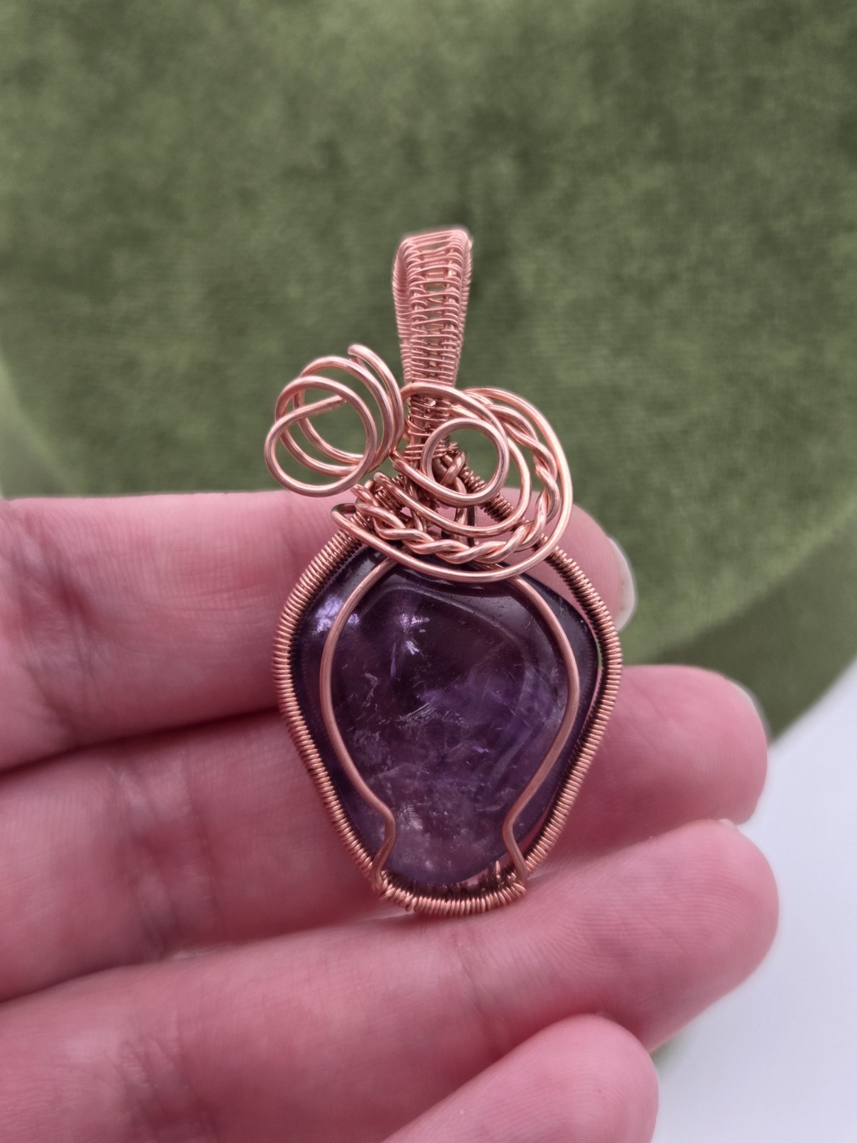 Handcrafted copper wire wrapped natural Amethyst necklace pendant
