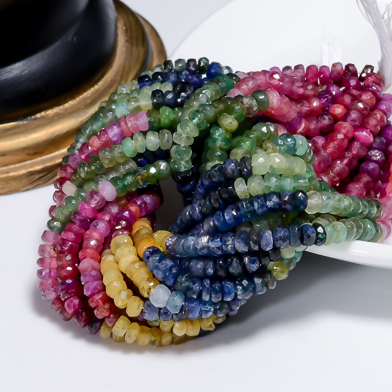 Natural Multi Sapphire Gemstone Rondelle Faceted Beads 4X4X3 mm Strand 8″ EB-957