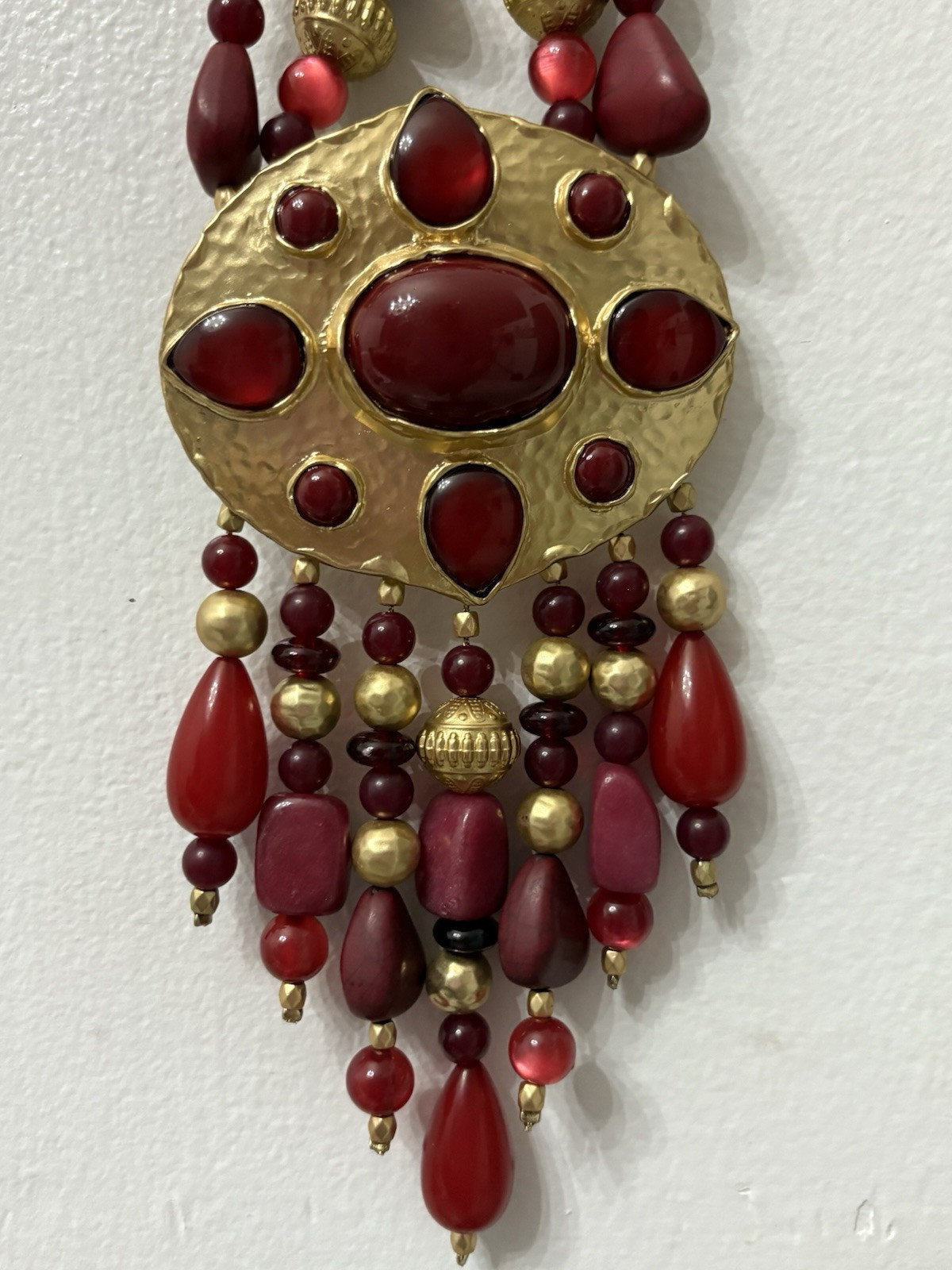 Chico’s Statement Necklace Merlot Gold Tone Chain Accent Beads SEE NOTES Ltd ED