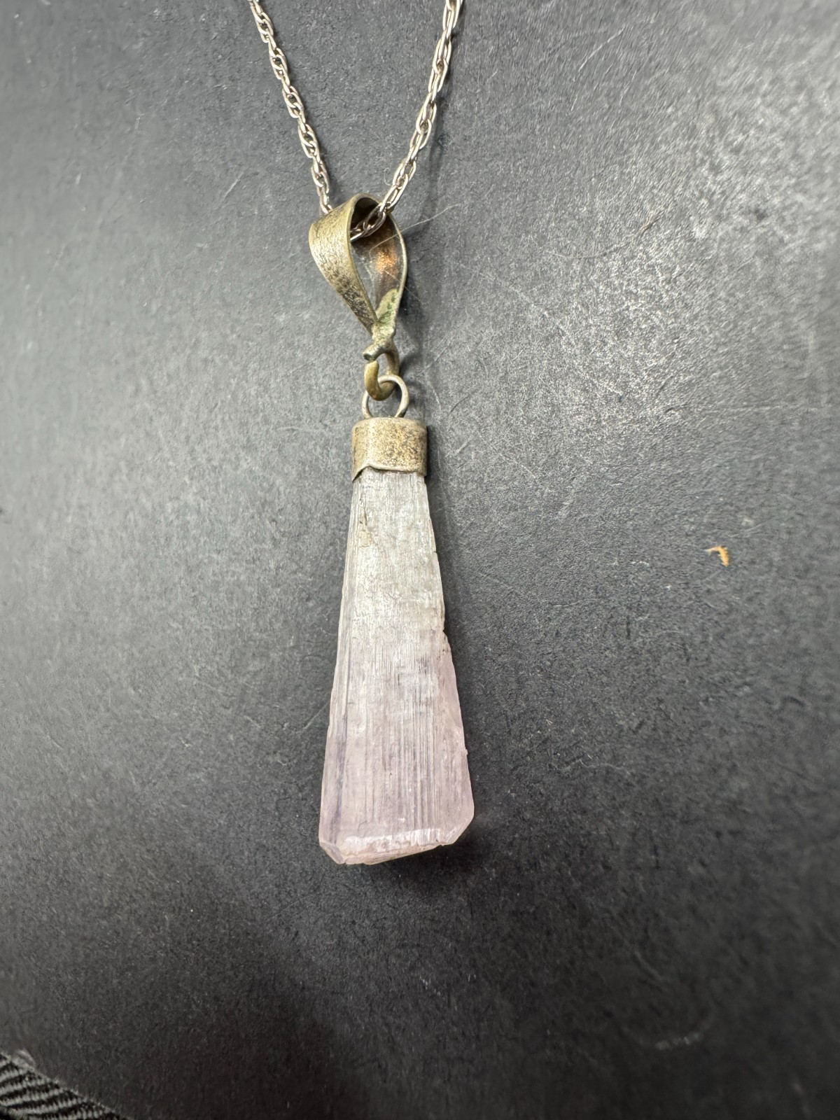 Vtg 925 Sterling Silver Kunzite Crystal Gemstone Pendant Necklace 32.1mm