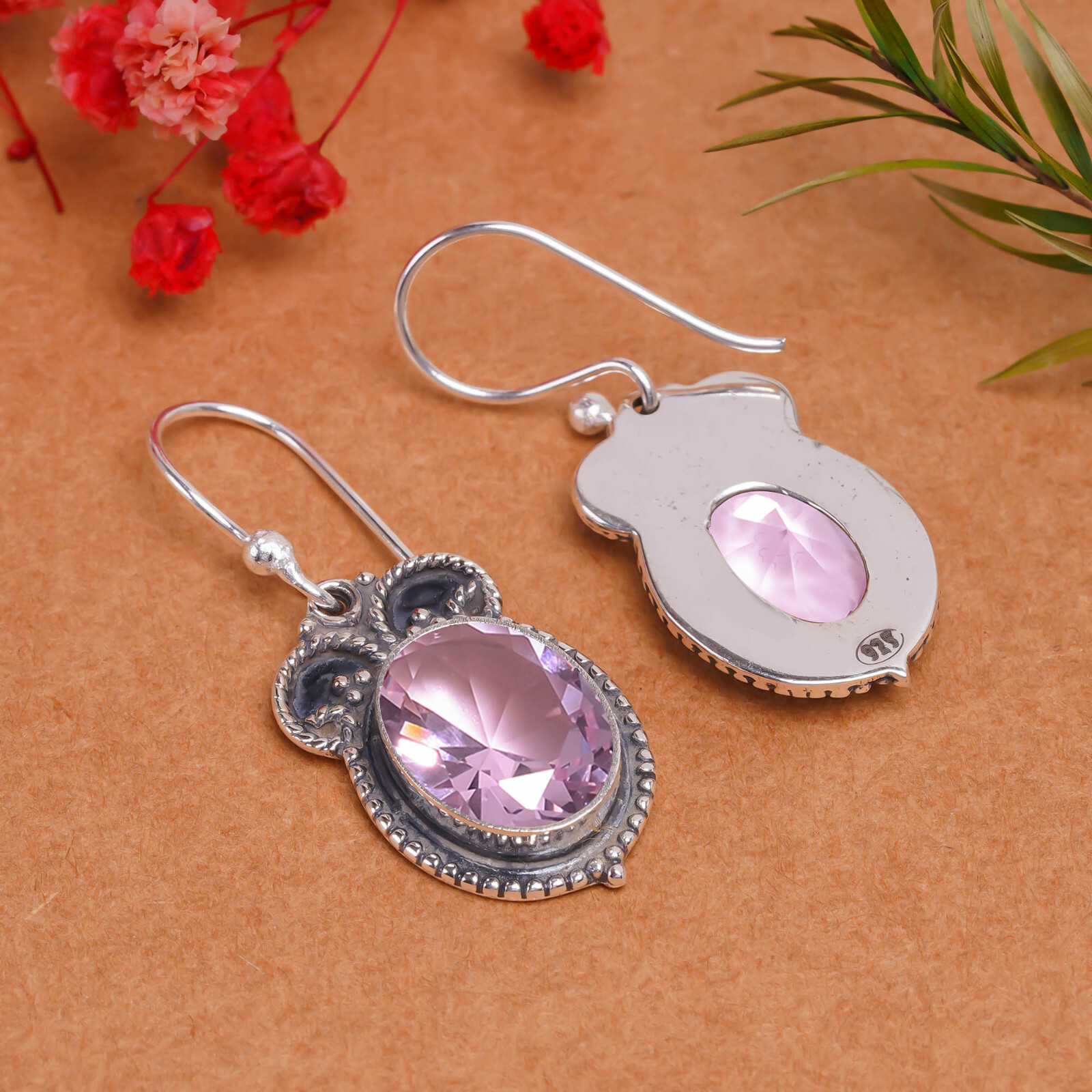 Pink Kunzite Gemstone Earring 925 Sterling Silver Handmade Jewelry Gift For Her