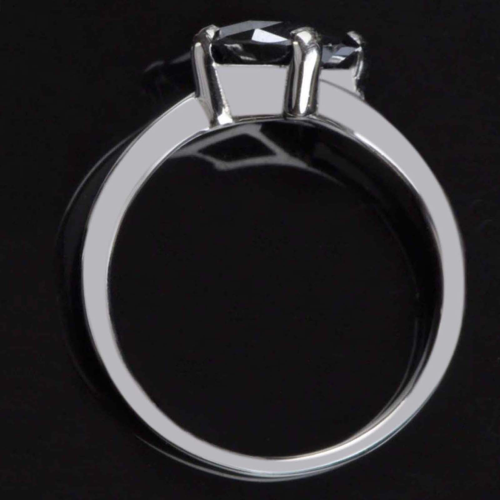 1.50Ct Natural Jet Black Certified Diamond Ring In 925 Silver – Tariffs Free