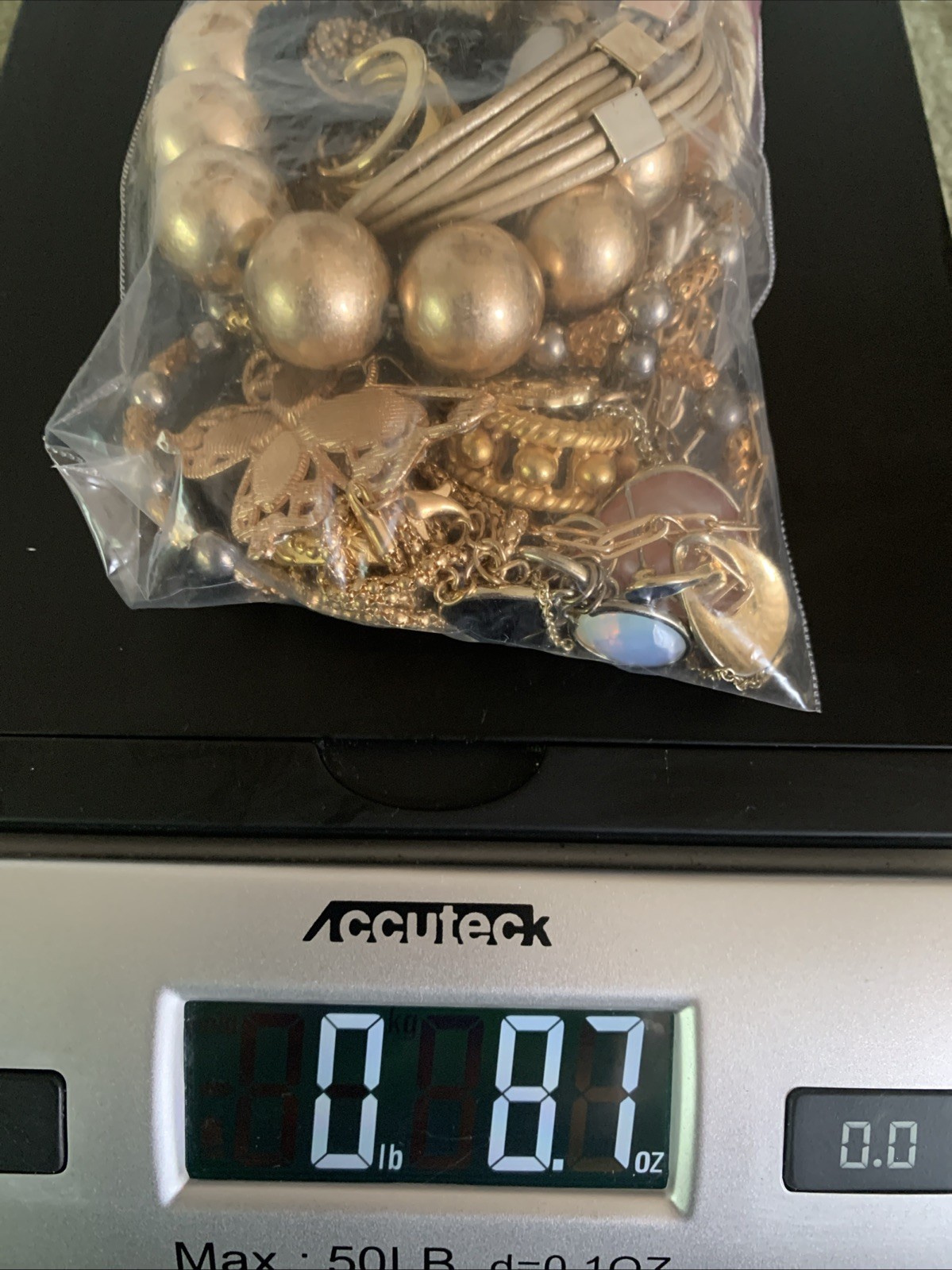 Mini Jewelry Mystery Bag 1/2 Lb Gold Tone Necklaces Bracelets Earrings Ring