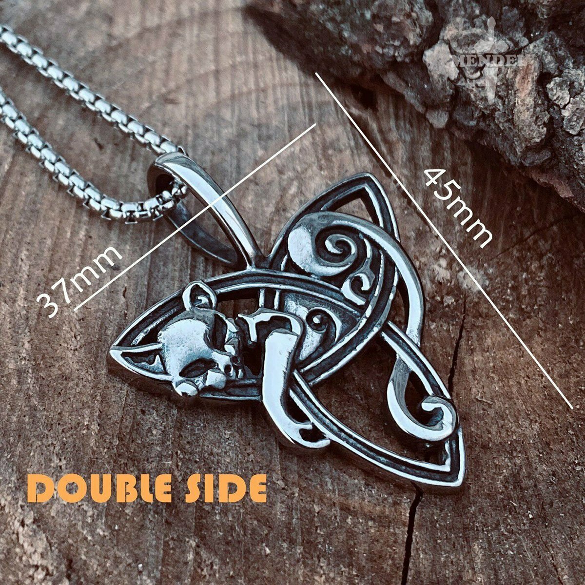 MENDEL Womens Celtic Triquetra Trinity Knot Kitty Cat Pendant Necklace Chain Set
