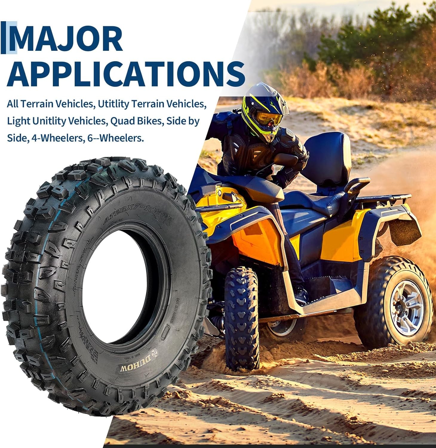 2 Packs 6PR Tubeless ATV Tires, All-Terrain Off-Road Replacement Tires, 23X7-10
