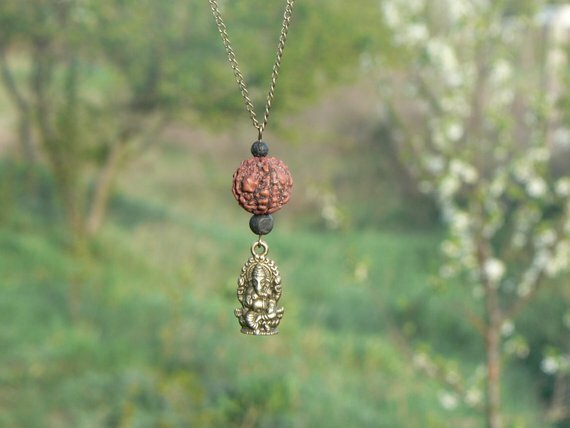 Ganesh Rudraksha pendant Hindu Shiva yoga prosperity necklace men women HANDMADE