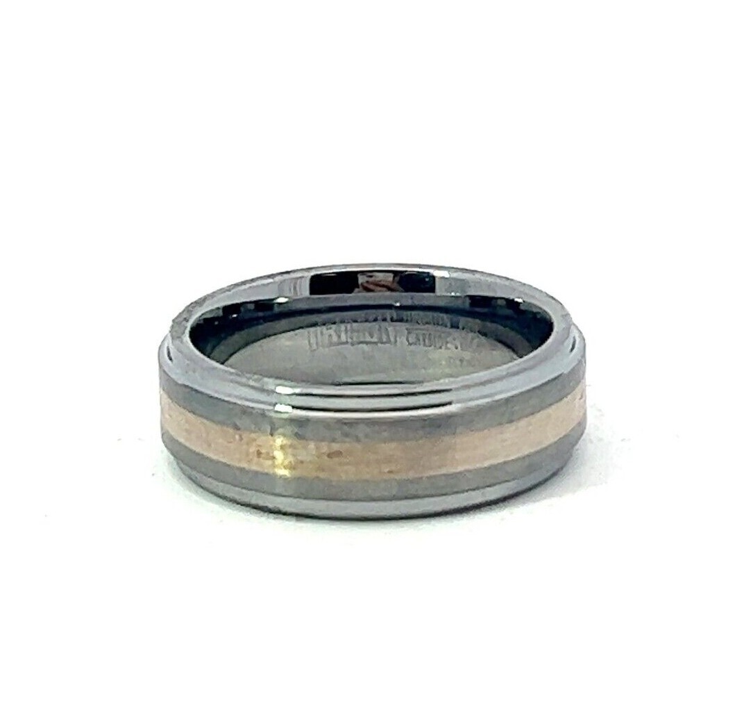 TRITON Tungsten Carbide & Sterling Silver Two-Tone 7mm Step Edge Band Ring