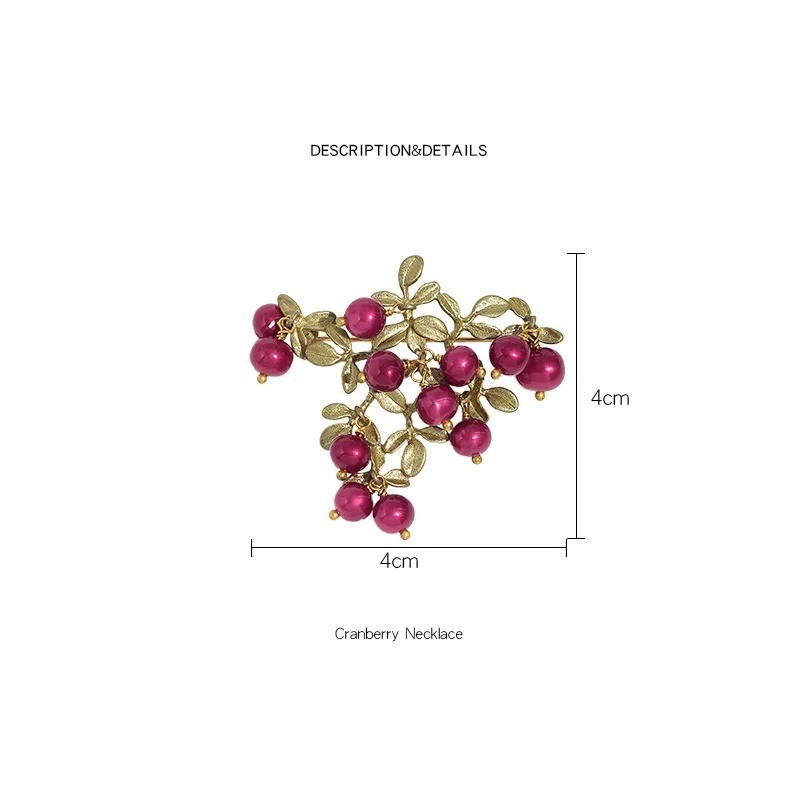 Elegant Green Cranberry Brooch Metal Pin Pearl Plant Leaf Accessories Jewelry