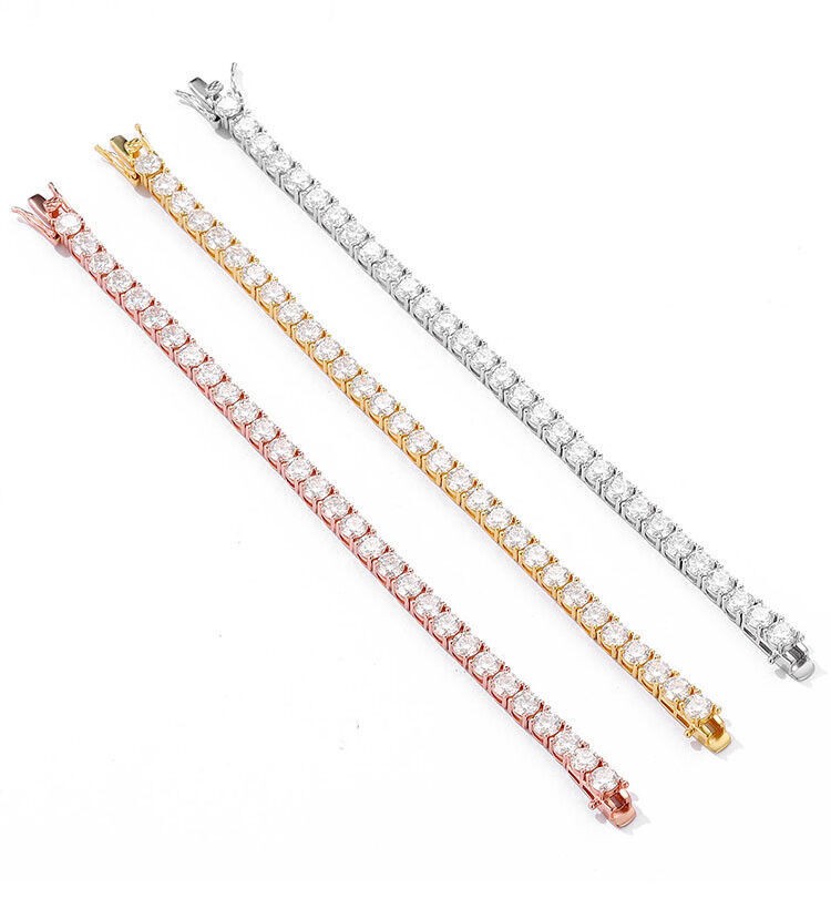 3-5MM VVS Moissanite Tennis Chain Bracelet 925 Sterling Silver Passes Tester