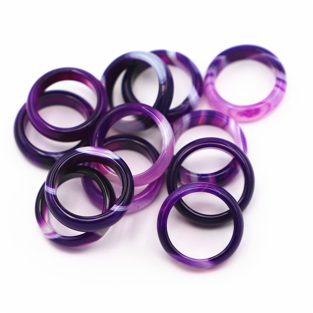 Natural Jade Marrow Purple Striped Agate Ring Width 6MM 17 # 18#