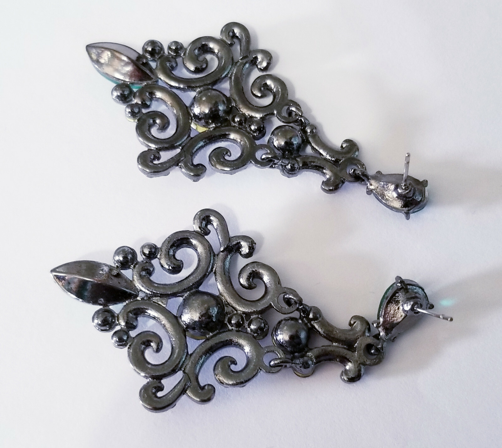 Green Rhinestone Drop Earrings Steampunk Prom Pageant Jewelry 2.8 inch