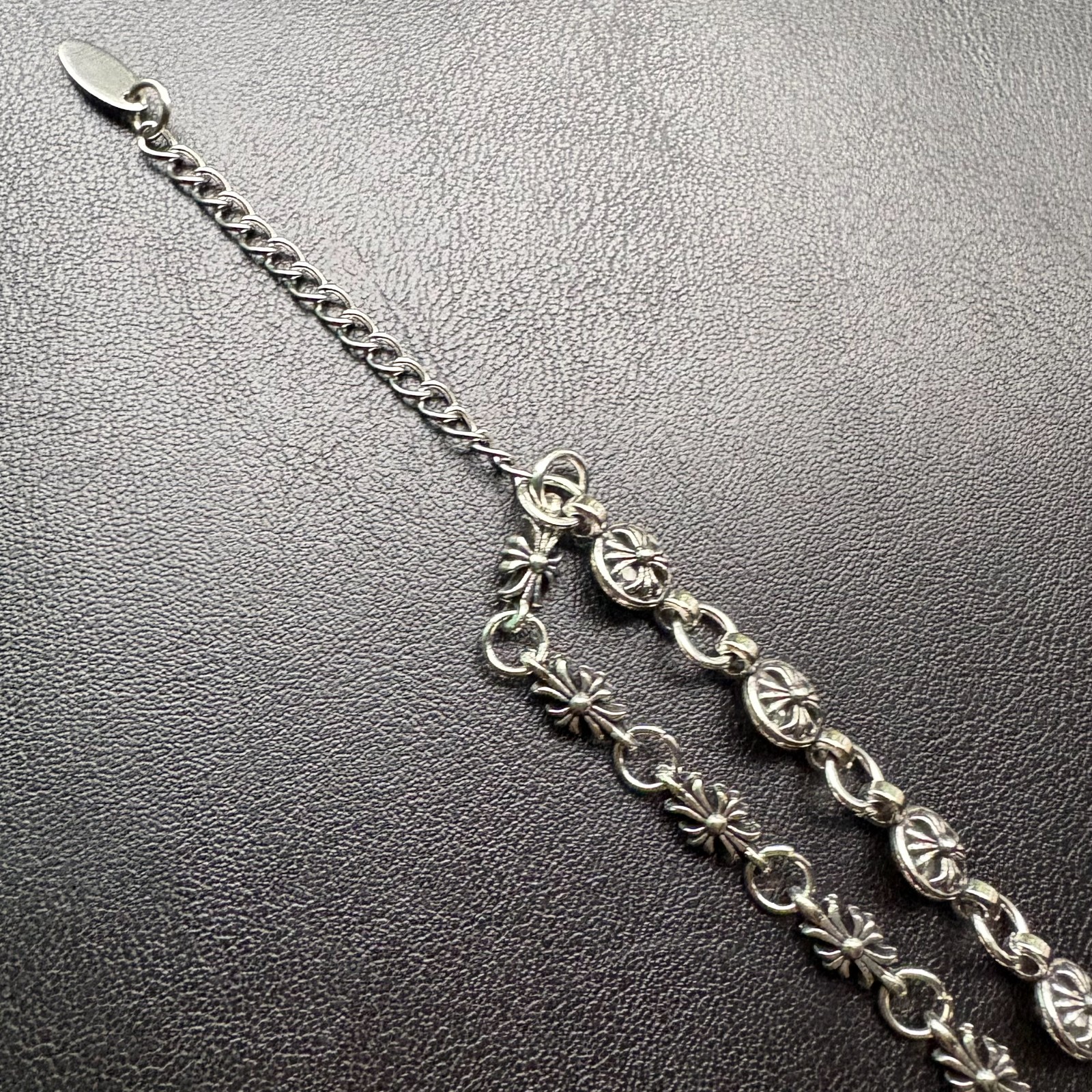 8.5″ Double Strand Layered Y2K Gothic Silver Cross Link Bracelet Punk Grunge Alt