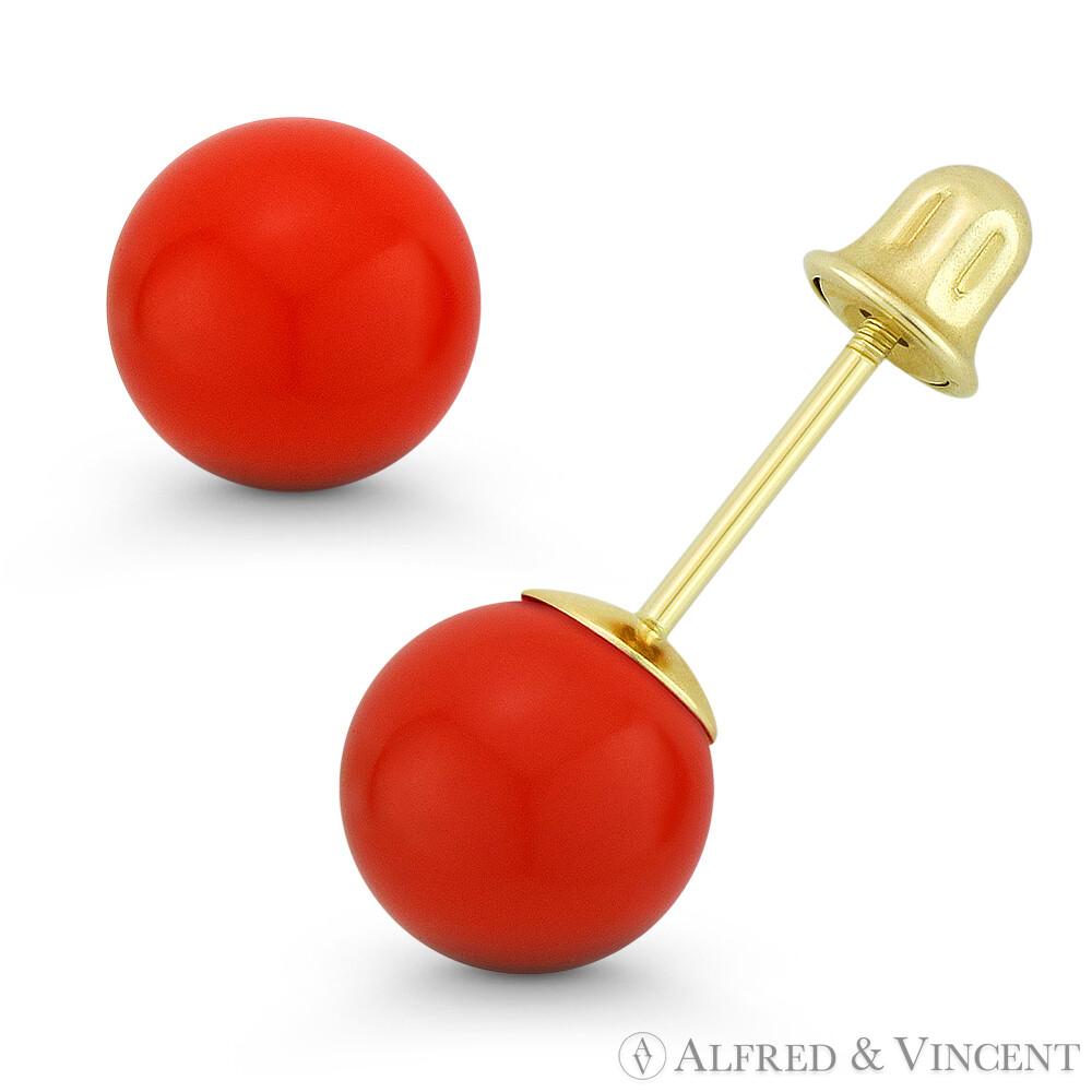 3-8mm Orange Coral Ball Studs 14k 14kt Yellow Gold Screwback-Bell Stud Earrings