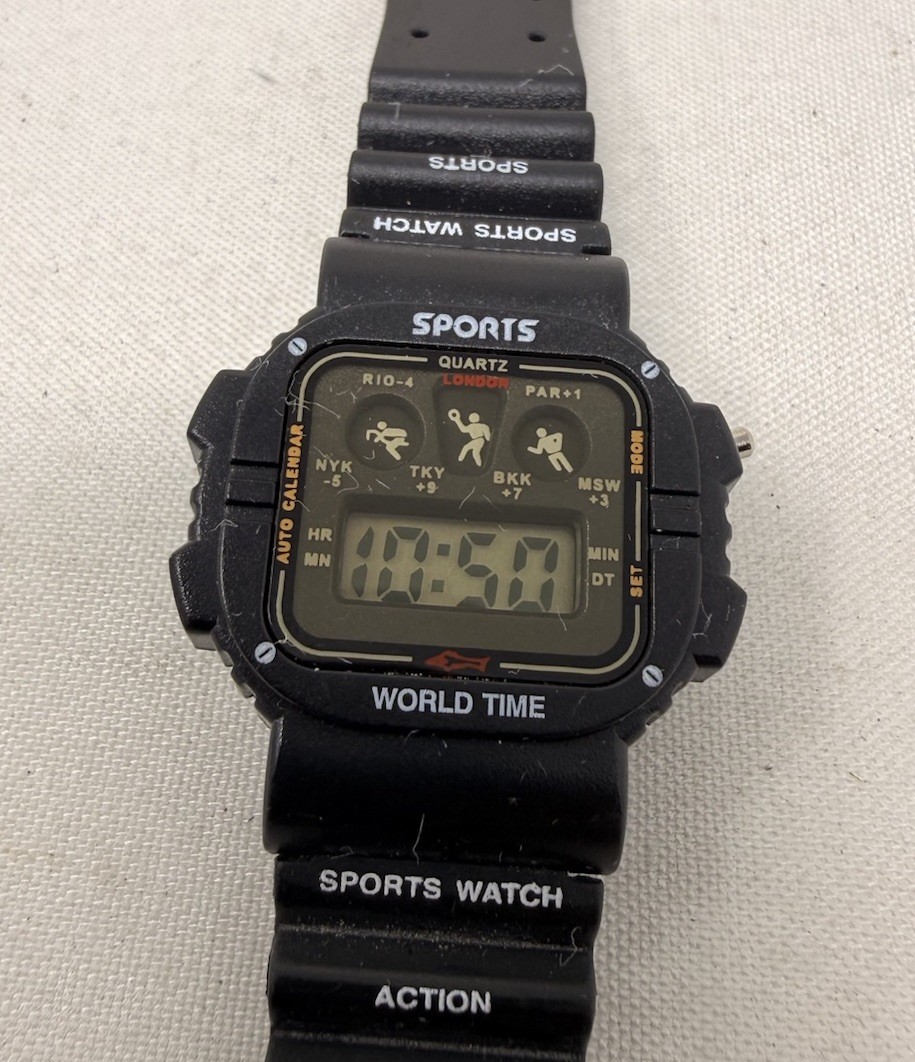 Vtg Success Quartz Digital Sports Watch Black Resin Strap Retro New Battery
