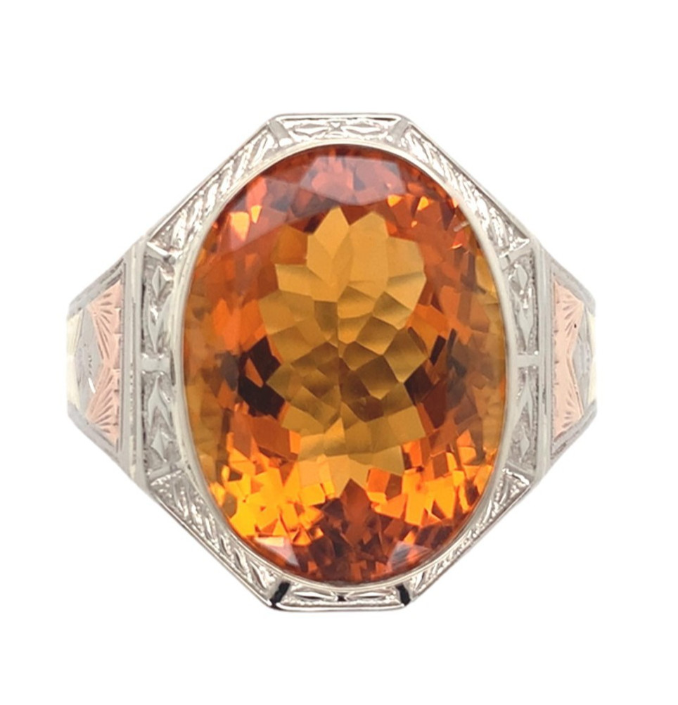 Art Deco 10k White Gold 6.90 Carat Genuine Natural Citrine Men’s Ring (#J7493)