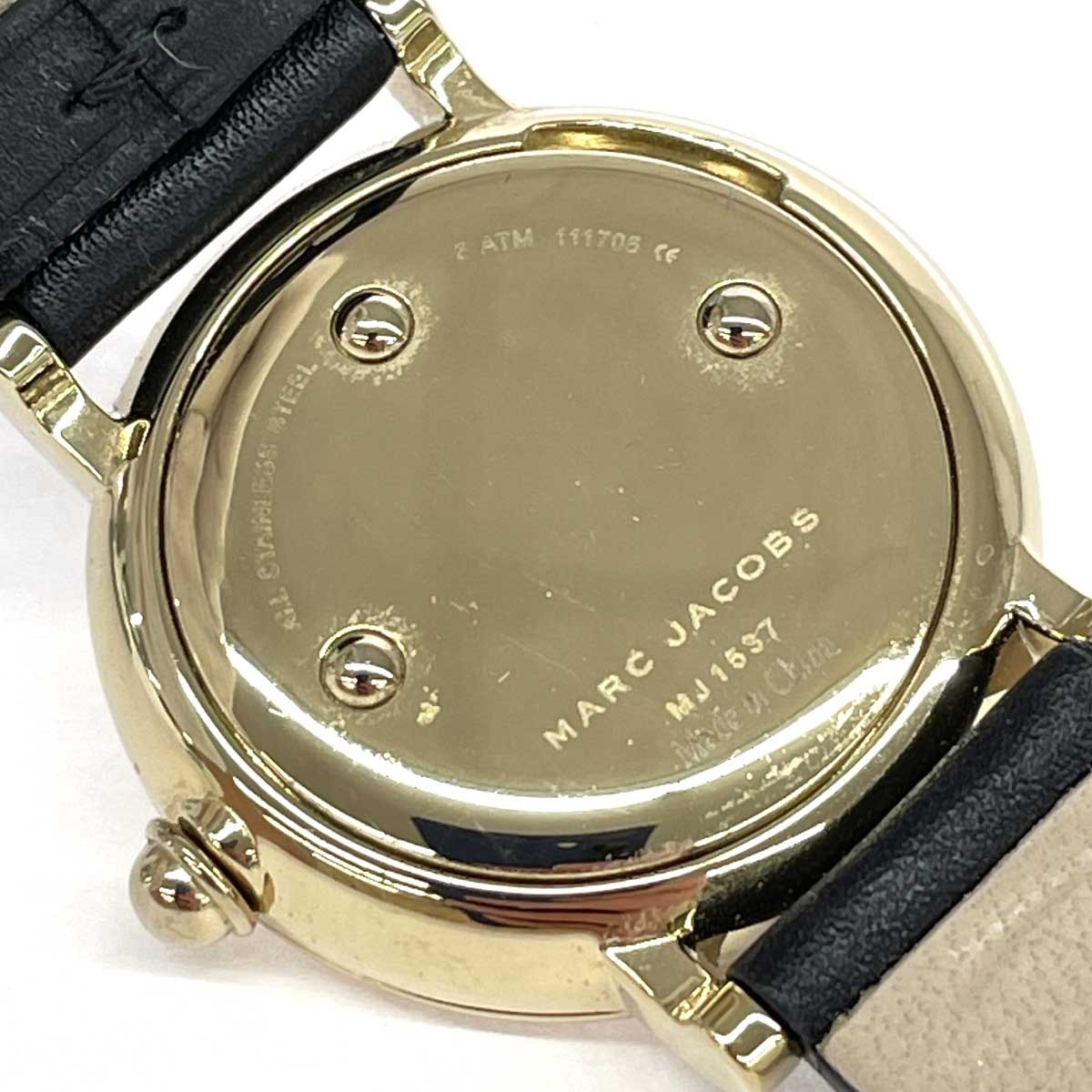 MARC JACOBS Roxy Watch Good Condition Quartz SS Leather MJ1537 Gold Color Black