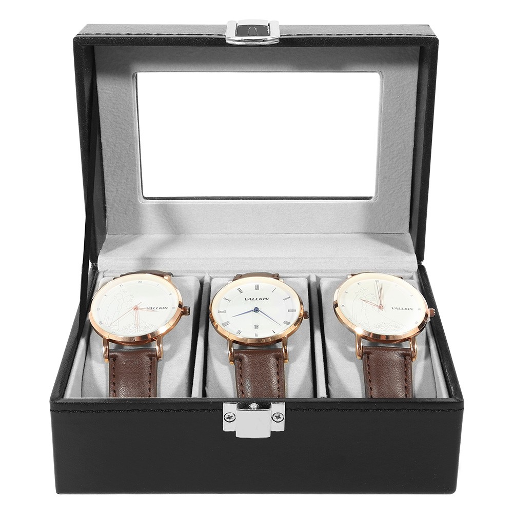3 Slot PU Leather Watch Box Organizer Display Case Soft Pillow Travel Gift Men