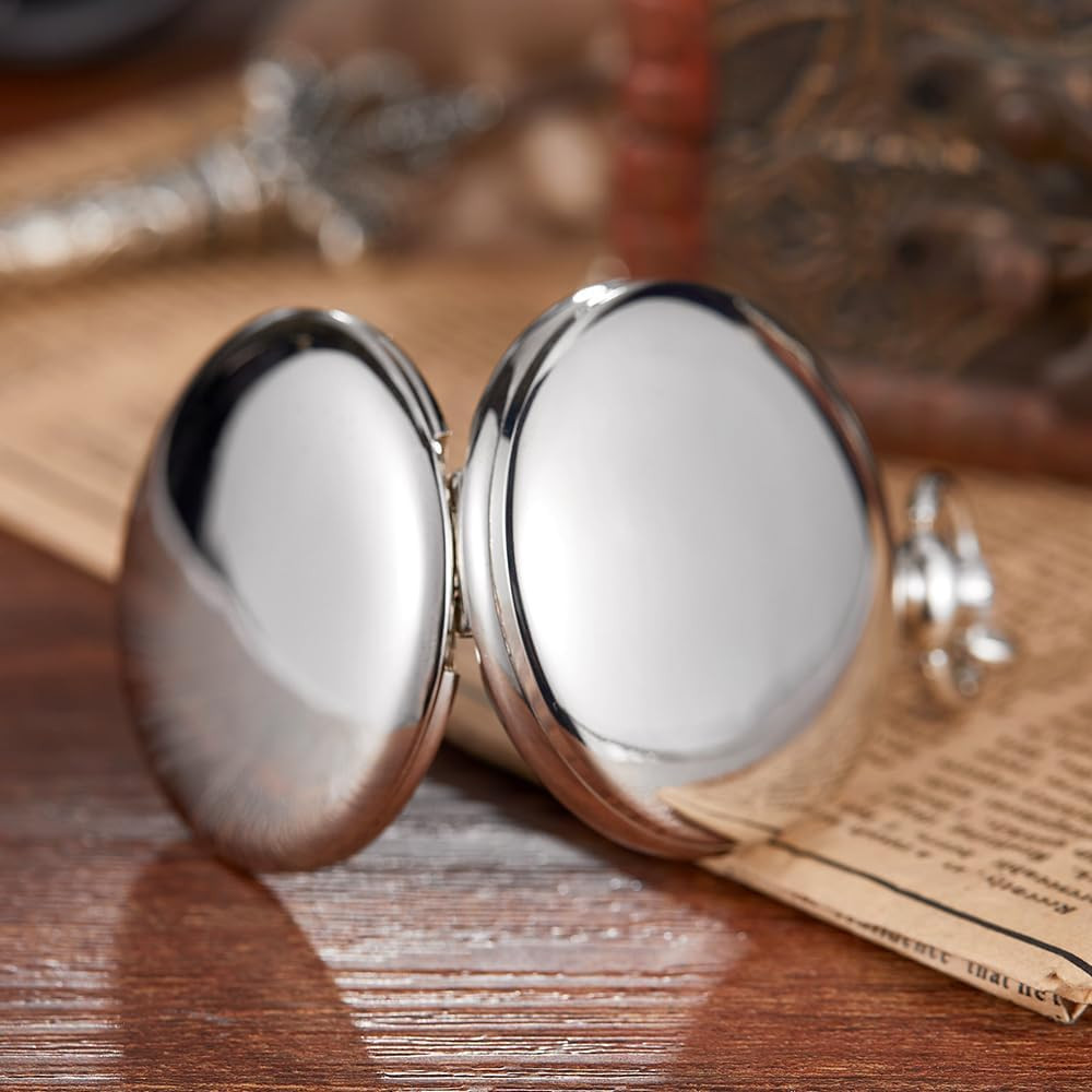 Smooth Cover Quartz Pocket Watch, Fashionable Roman Digital White Dial with Wais